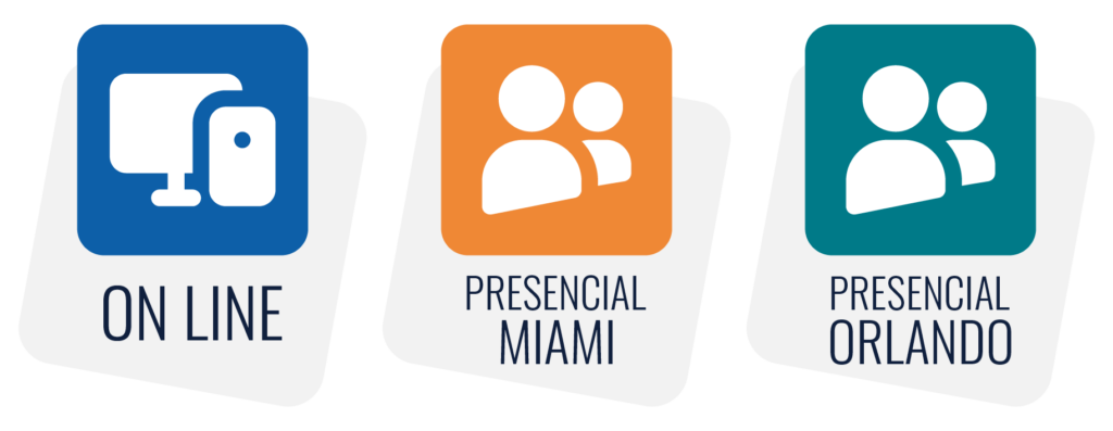 Tres modalidades del Curso de Negocios y Finanzas: Online, Presencial Miami y Presencial Orlando